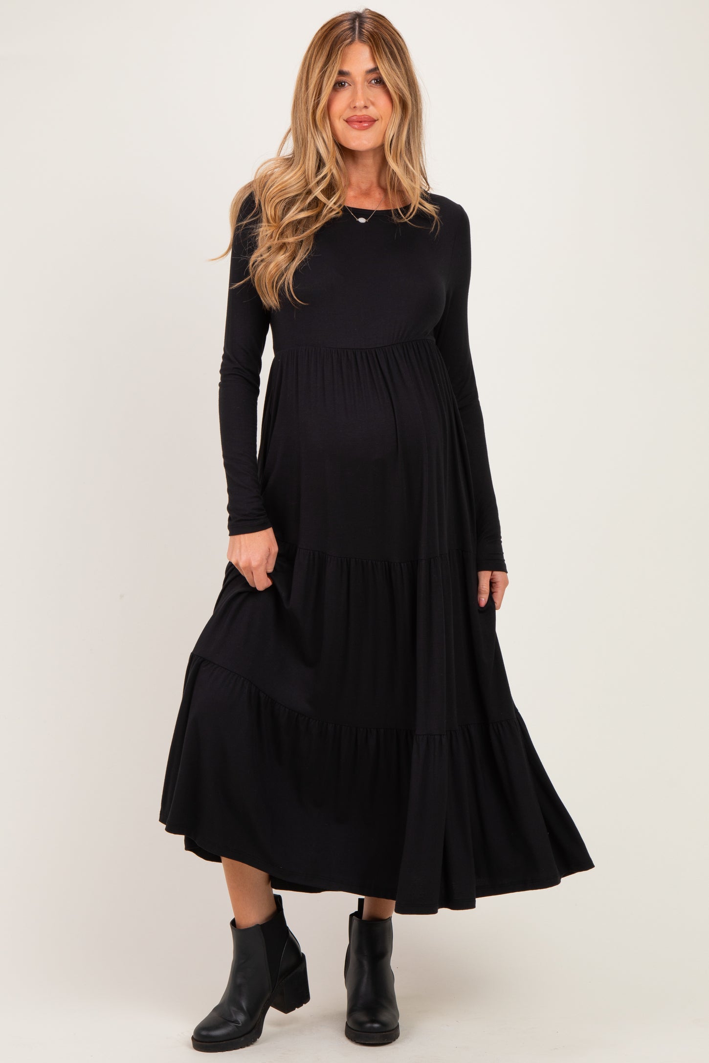 Black Long Sleeve Maternity Maxi Dress