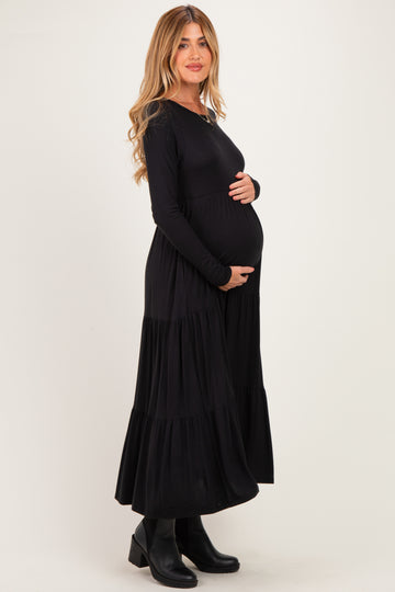 Black Long Sleeve Maternity Maxi Dress