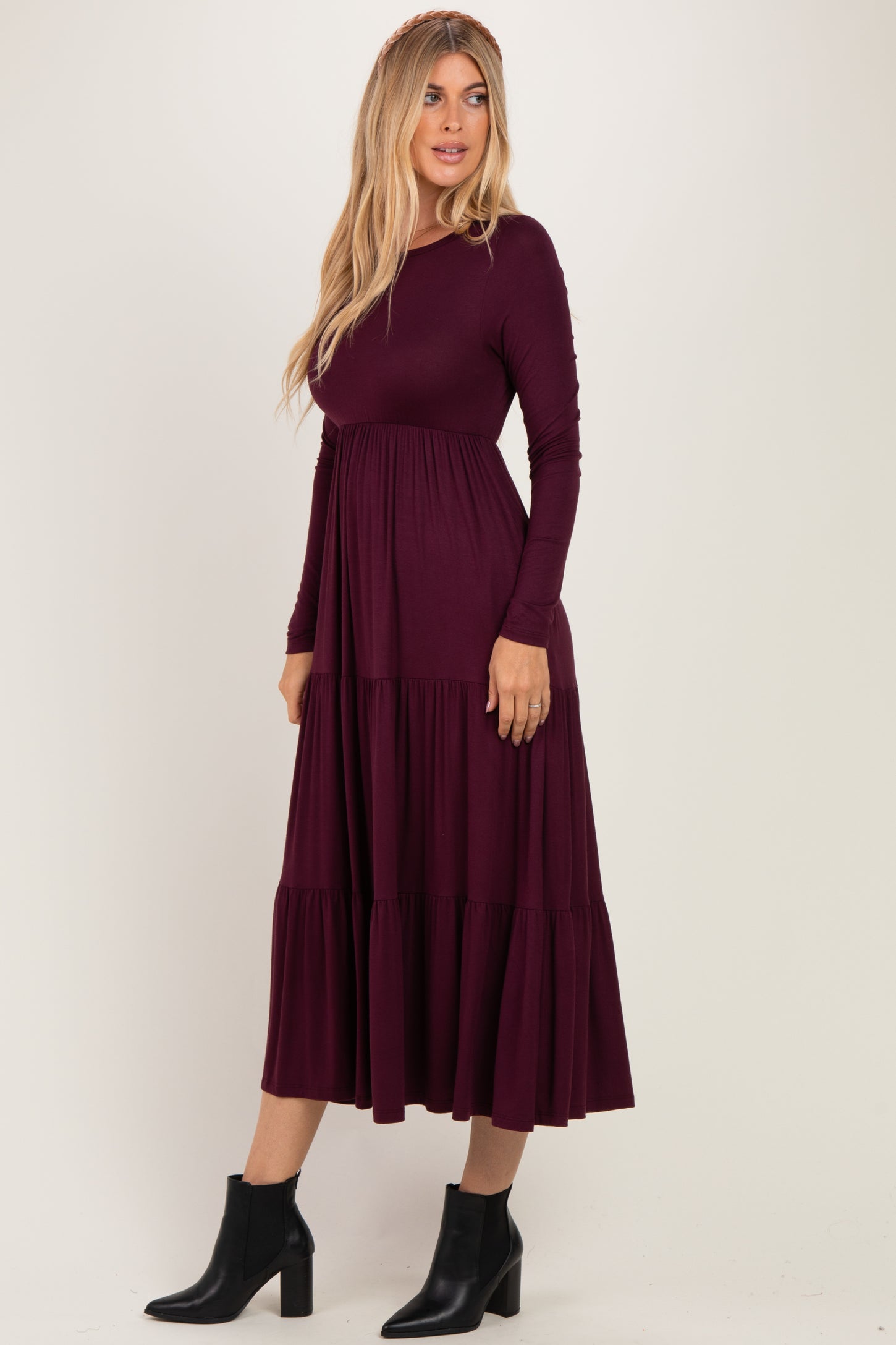 Burgundy Long Sleeve Maxi Dress