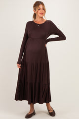 Brown Long Sleeve Maternity Maxi Dress