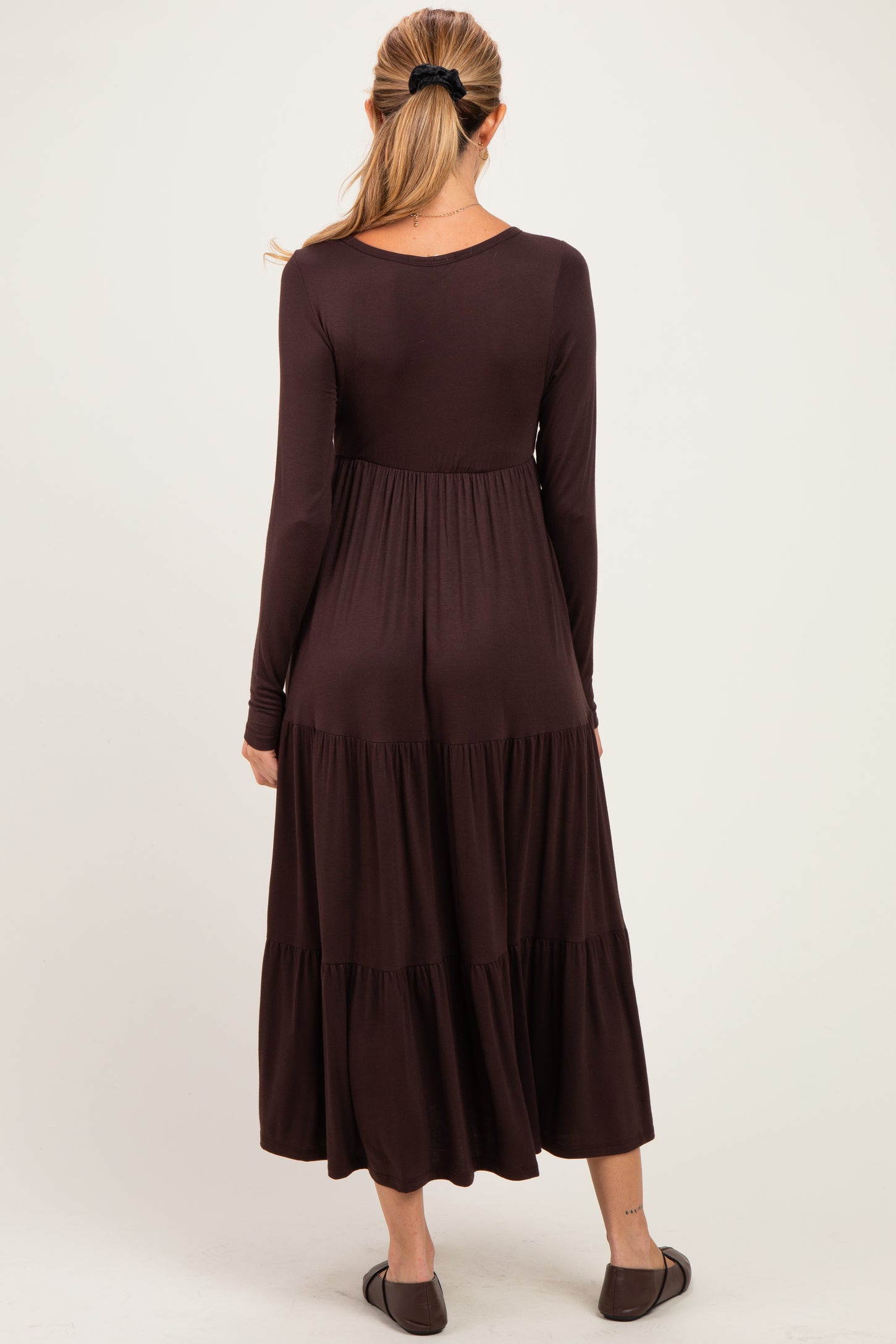Brown Long Sleeve Maternity Maxi Dress