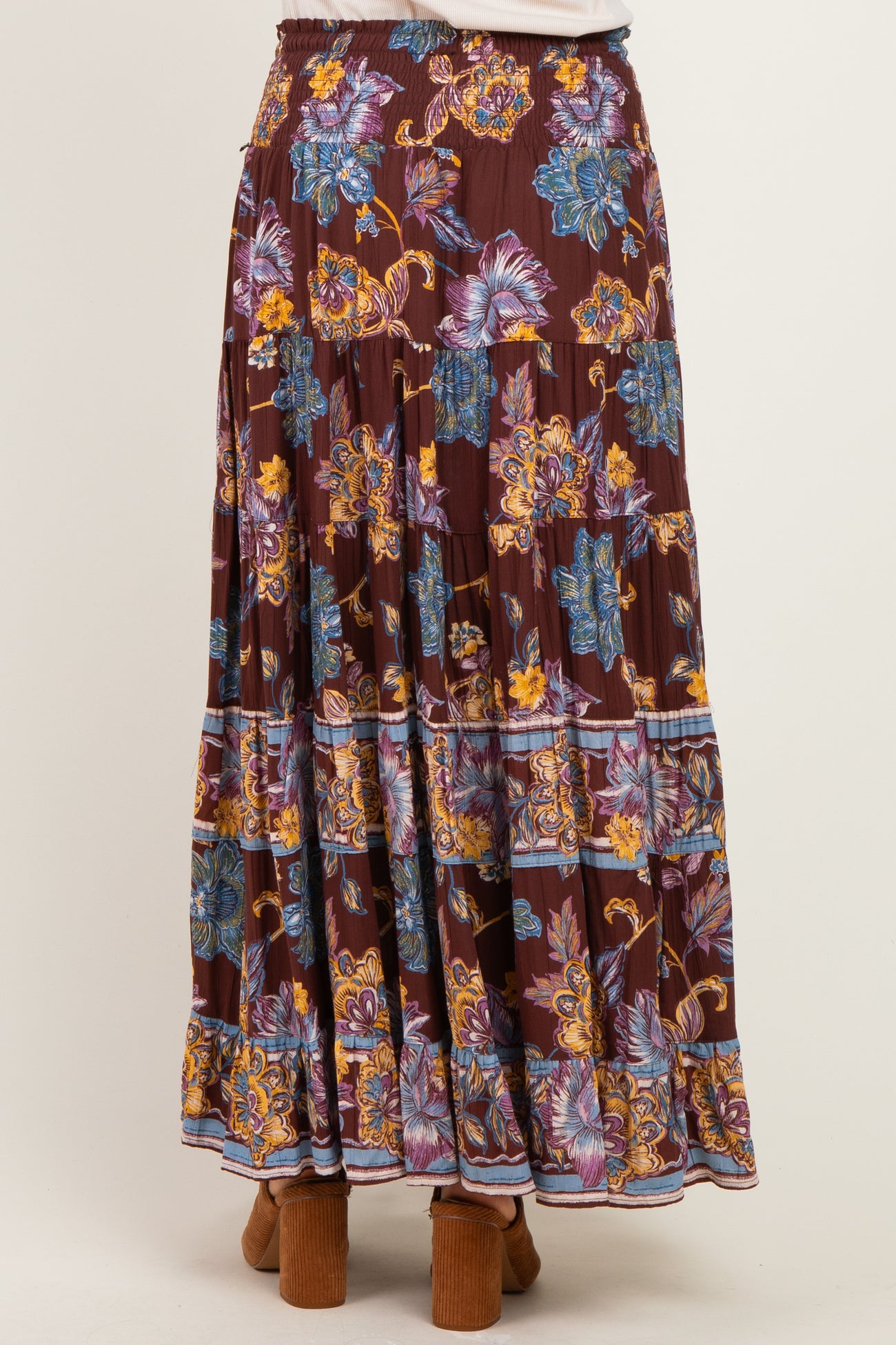 Cocoa Floral Smocked Waistband Tiered Maxi Skirt