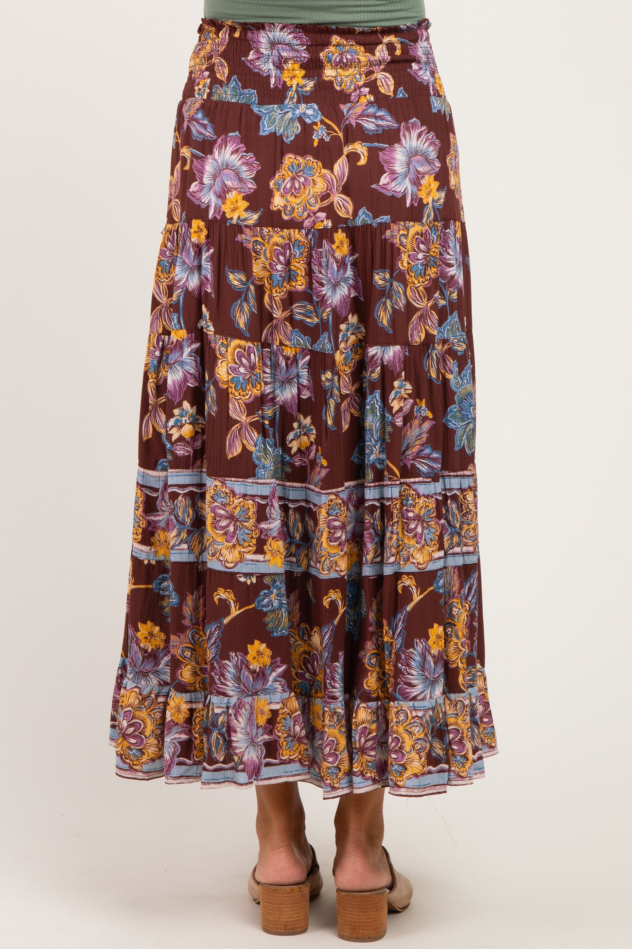 Cocoa Floral Smocked Waistband Tiered Maternity Maxi Skirt