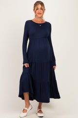 Navy Long Sleeve Maternity Maxi Dress