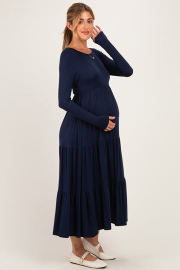 Navy Long Sleeve Maternity Maxi Dress