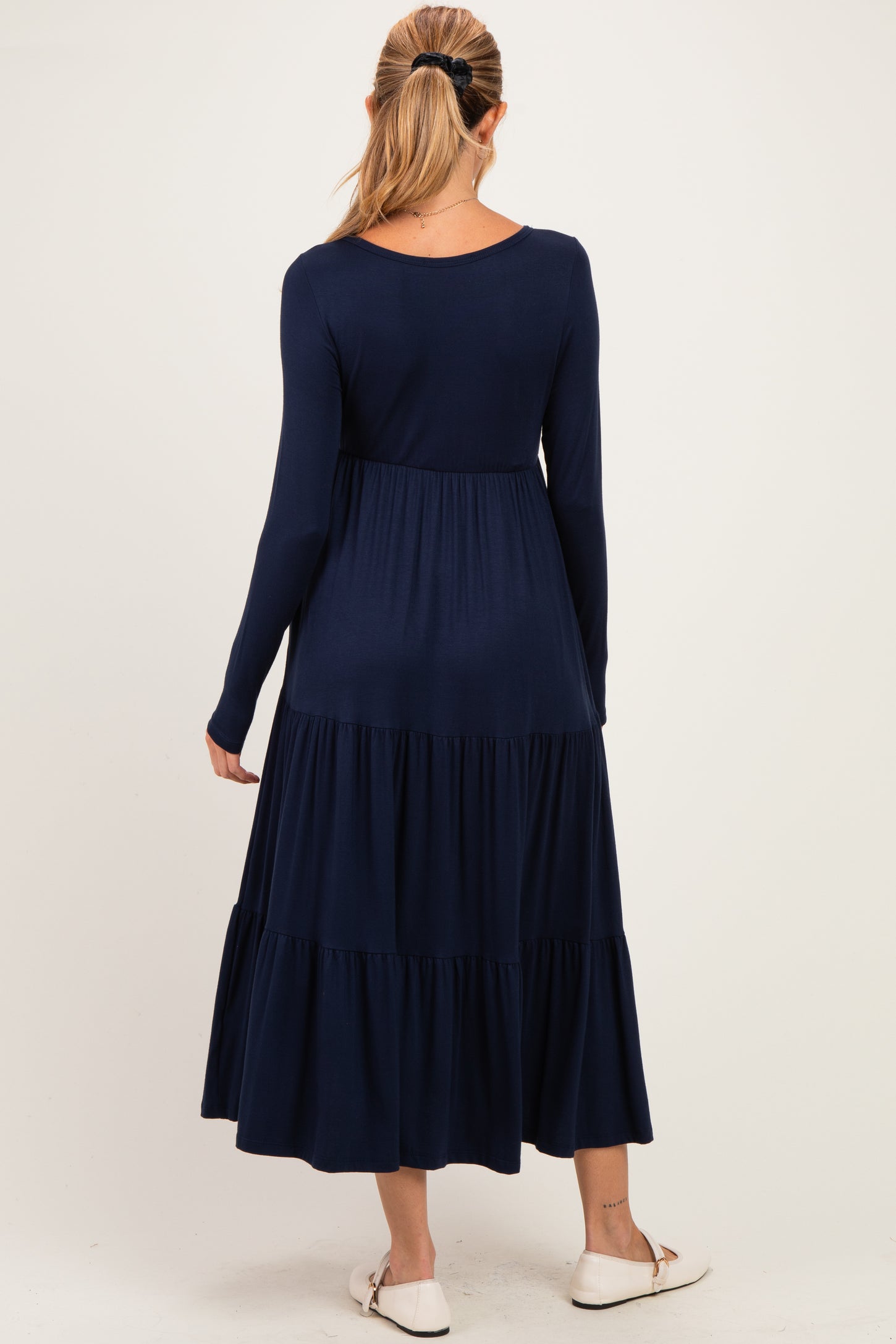 Navy Long Sleeve Maternity Maxi Dress