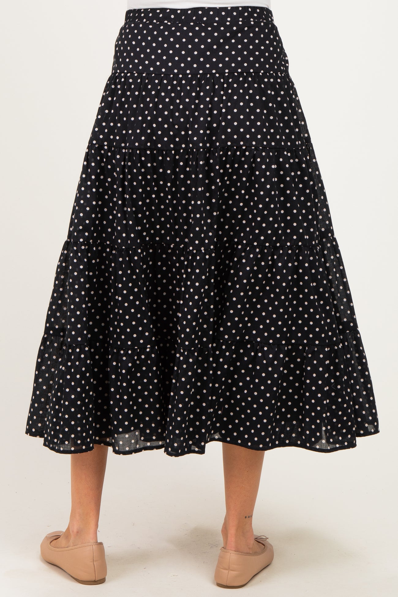 Black Polka Dot Tiered Maternity Maxi Skirt