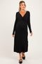 Black Knotted V-Neck Side Slit Long Sleeve Maternity Dress