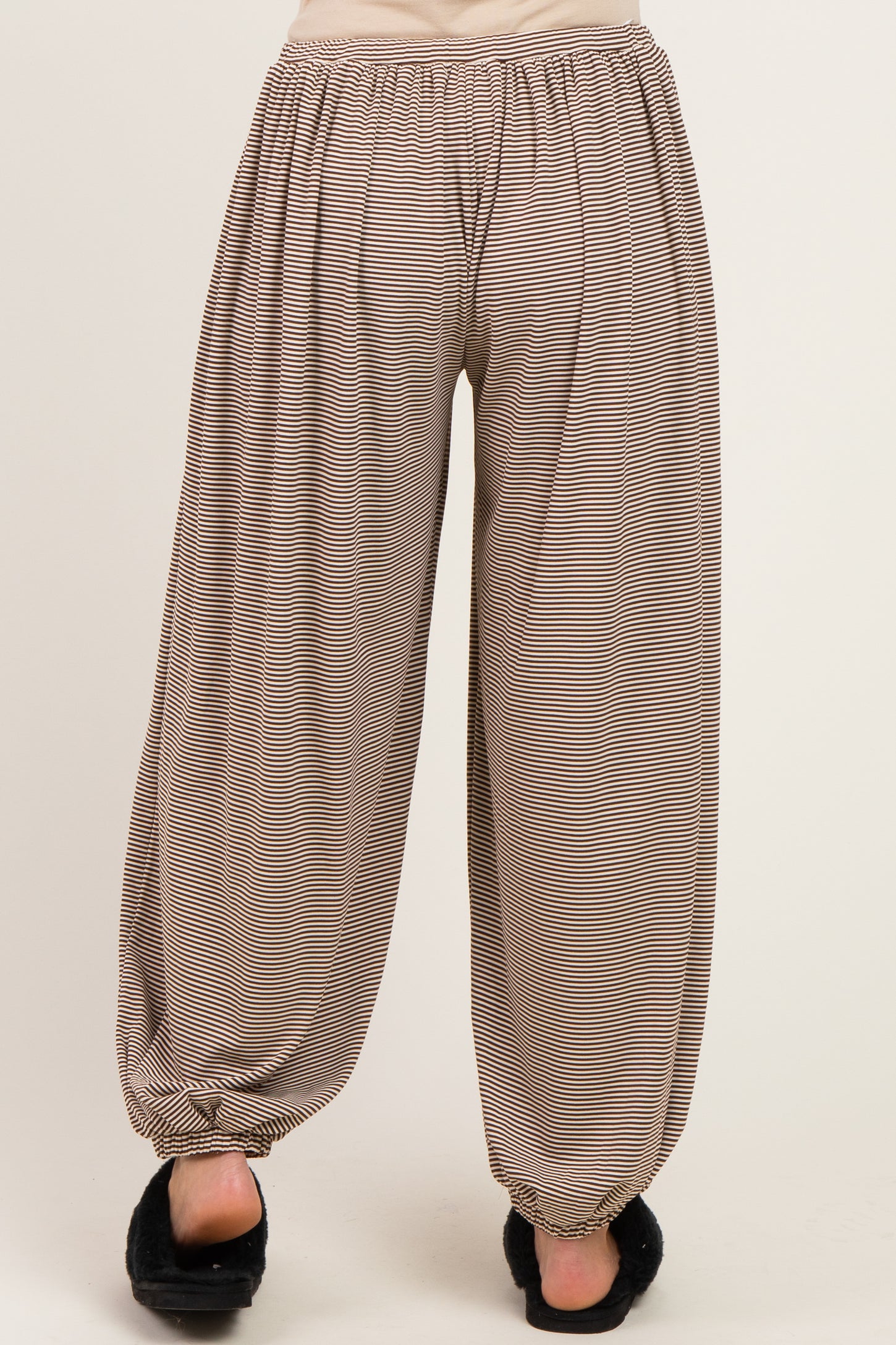 Brown Striped Knit Drawstring Maternity Pants