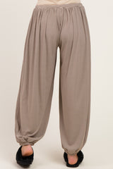 Brown Striped Knit Drawstring Maternity Pants