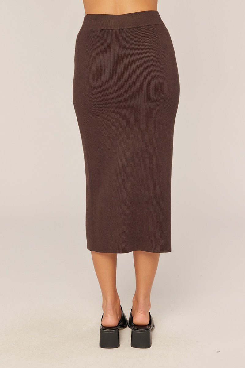 Chocolate Ribbed Sweater Midi Skirt