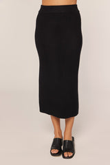 Black Ribbed Sweater Maternity Midi Skirt