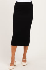Black Ribbed Sweater Maternity Midi Skirt