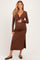 Brown Knotted V-Neck Side Slit Long Sleeve Maternity Dress