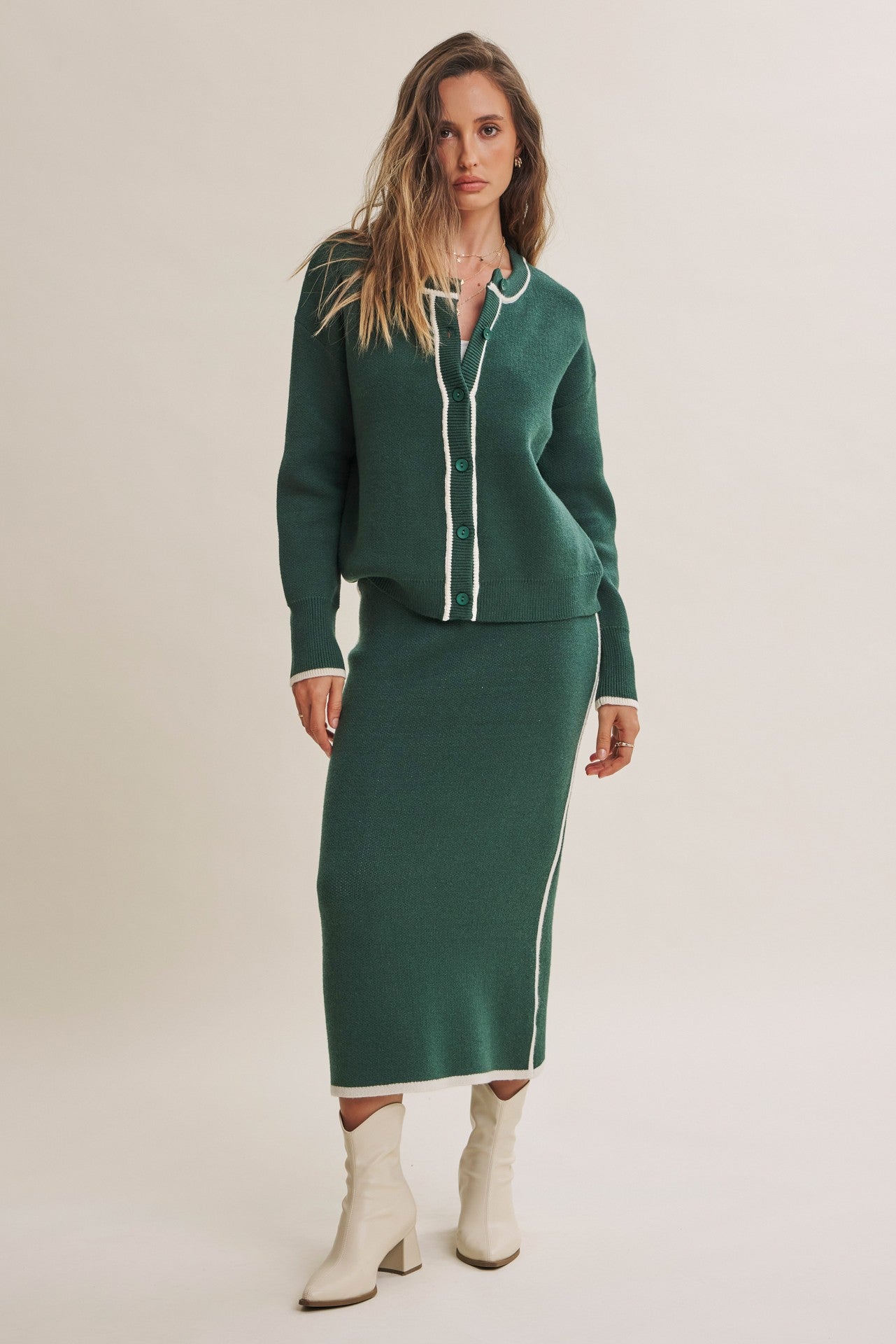 Forest Green Side Stripe Sweater Midi Skirt