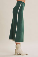 Forest Green Side Stripe Sweater Midi Skirt