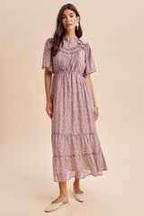 Dusty Rose Ruffle Floral Print Maternity Maxi Dress