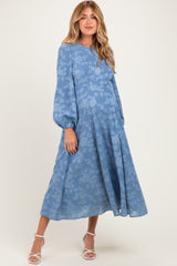 Blue Dusk Embossed Velvet Floral Maternity Maxi Dress