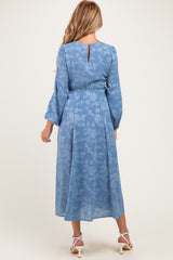 Blue Dusk Embossed Velvet Floral Maternity Maxi Dress