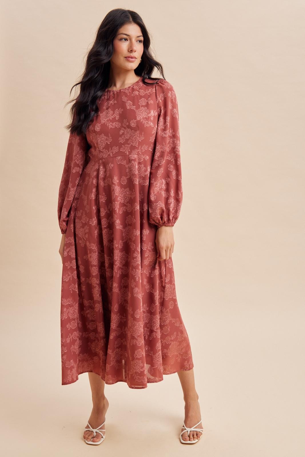 Rosewood Embossed Velvet Floral Maxi Dress