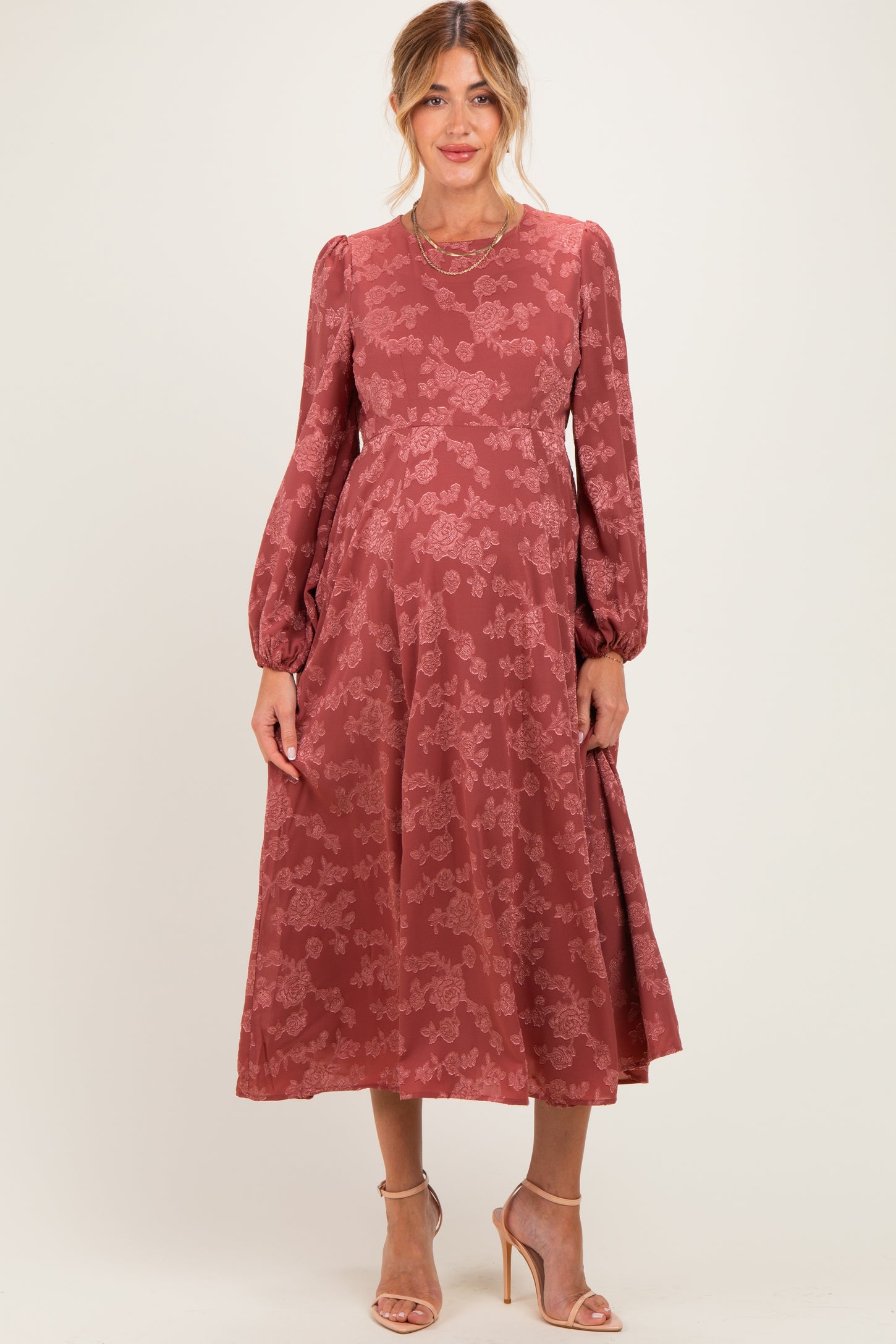 Rosewood Embossed Velvet Floral Maternity Maxi Dress