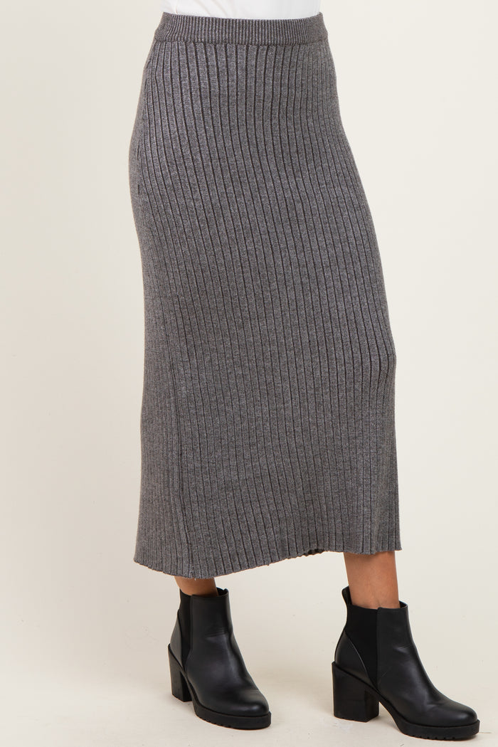 Charcoal Two Tone Ribbed Sweater Maternity Midi Skirt