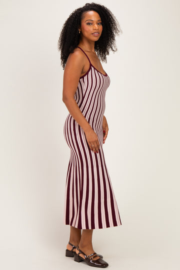 Plum Striped Knit Fitted Midi Dress