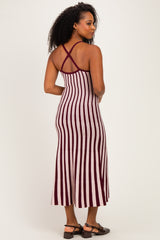 Plum Striped Knit Fitted Midi Dress