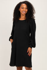 Black Long Puff Sleeve Knit Dress