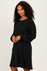 Black Long Puff Sleeve Knit Dress