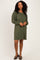 Olive Long Puff Sleeve Knit Dress