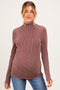 Brown Ribbed Fitted Mock Neck Long Sleeve Maternity Top