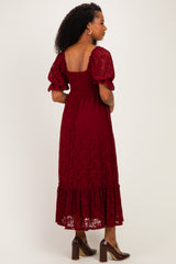 Burgundy Floral Lace Square Neck Maxi Dress