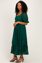 Hunter Green Lace Square Neck Maxi Dress