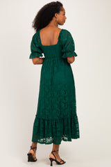 Hunter Green Lace Square Neck Maxi Dress