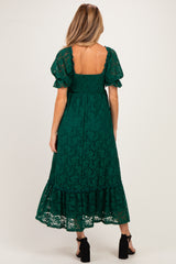 Hunter Green Floral Lace Square Neck Maternity Maxi Dress