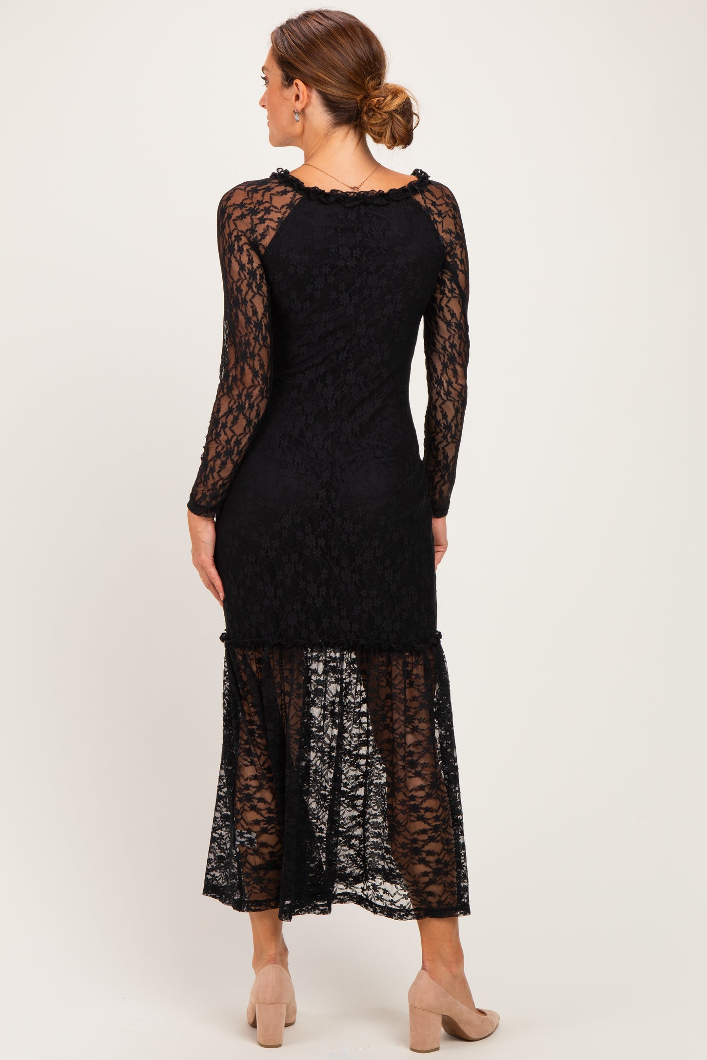 Black Off Shoulder Long Sleeve Boho Maxi Dress