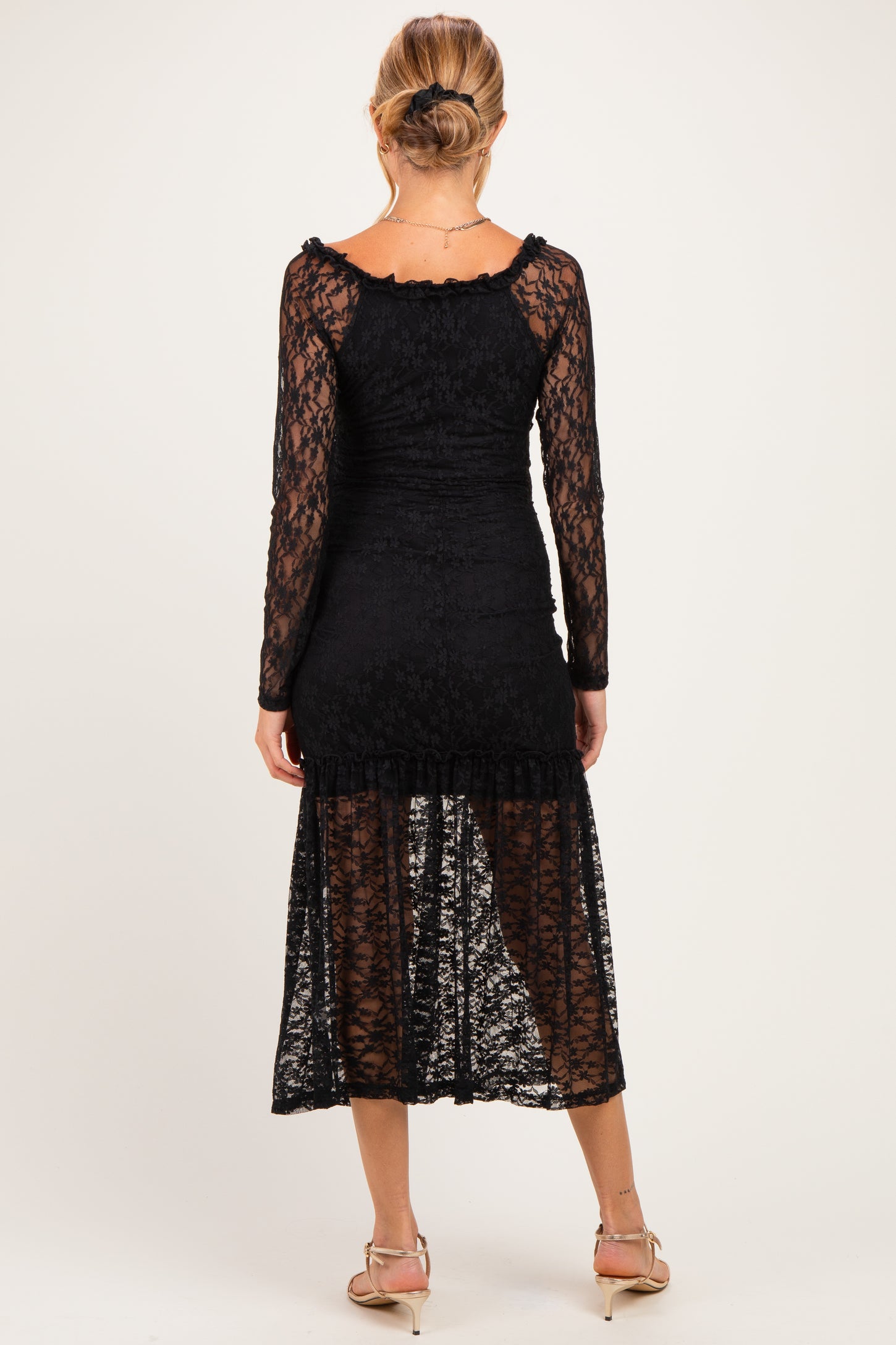 Black Off Shoulder Long Sleeve Boho Maternity Maxi Dress