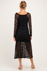 Black Off Shoulder Long Sleeve Boho Maternity Maxi Dress