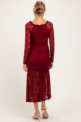 Burgundy Off Shoulder Long Sleeve Boho Maternity Maxi Dress