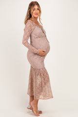 Mocha Off Shoulder Long Sleeve Boho Maternity Maxi Dress