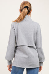 Gray Long Sleeve Drawstring Hooded Maternity Pullover