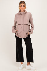 Mocha Long Sleeve Drawstring Hooded Maternity Pullover