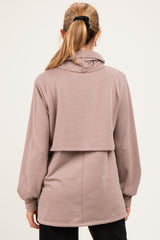 Mocha Long Sleeve Drawstring Hooded Maternity Pullover