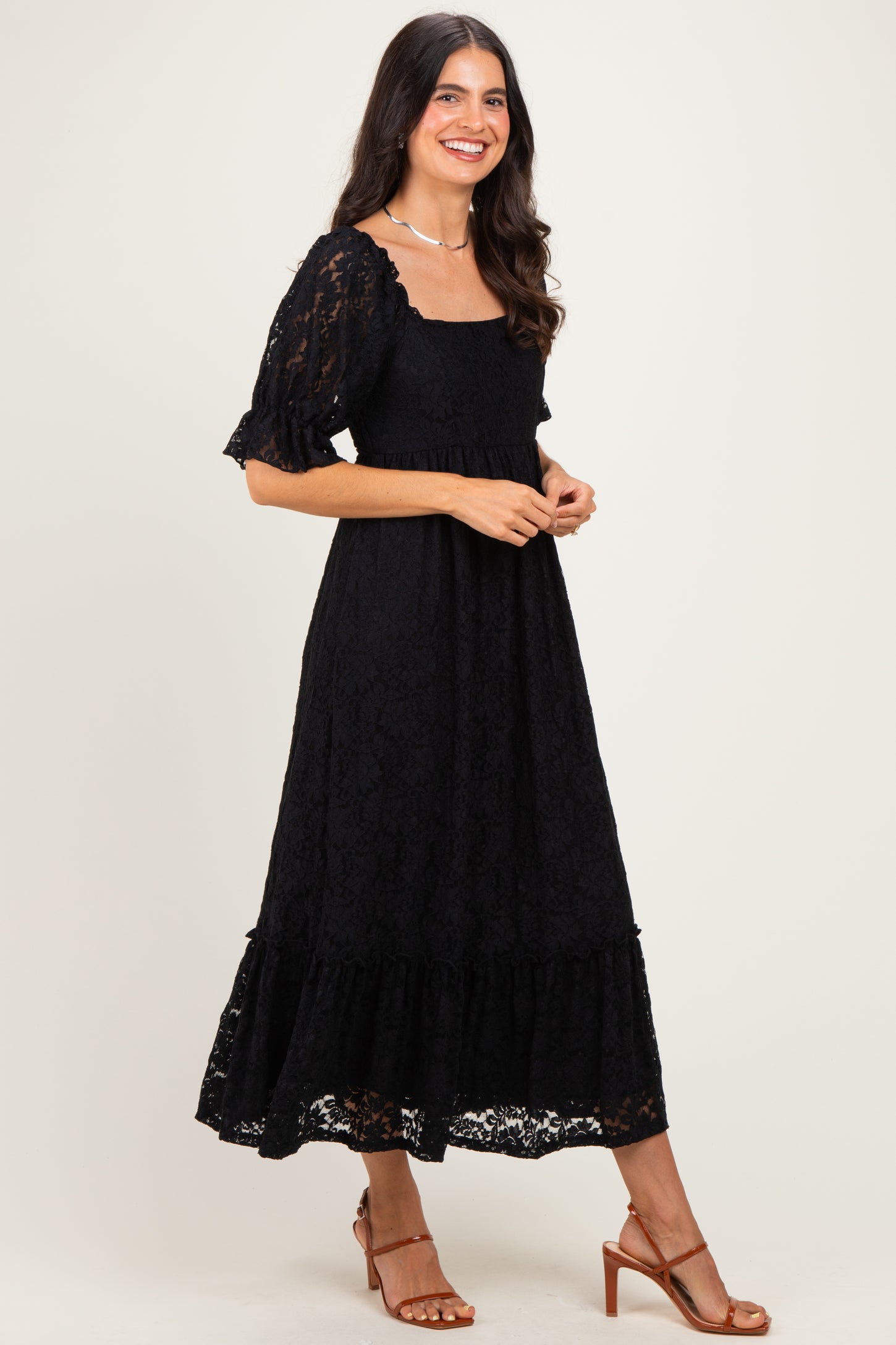 Black Lace Square Neck Maxi Dress