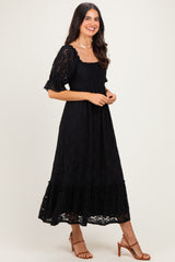 Black Lace Square Neck Maxi Dress