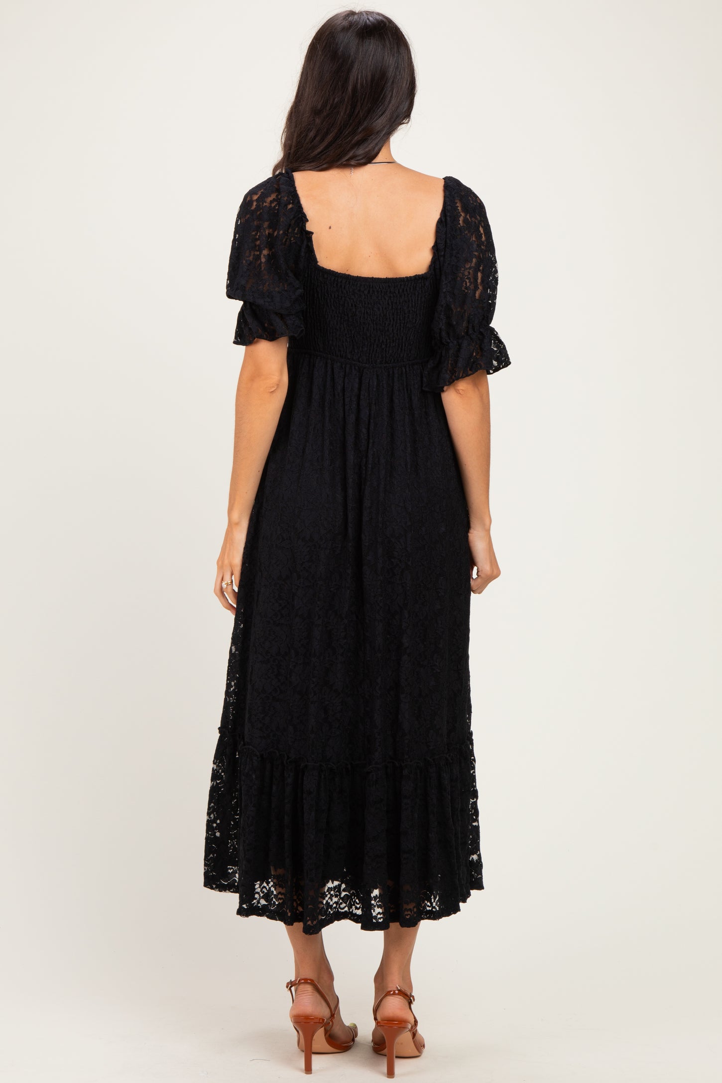 Black Lace Square Neck Maxi Dress
