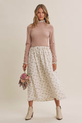 Cream Floral Sweater Contrast Maternity Midi Dress