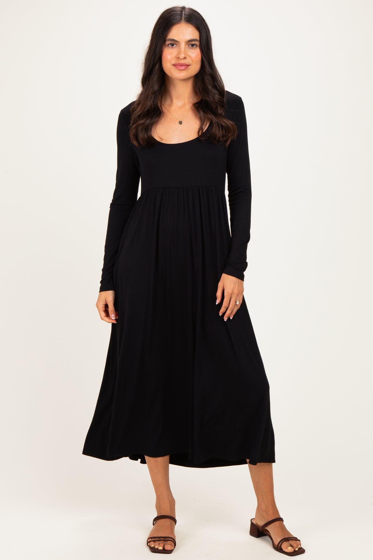 Black Long Sleeve Scoop Neck Maxi Dress
