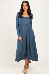 Teal Long Sleeve Scoop Neck Maxi Dress